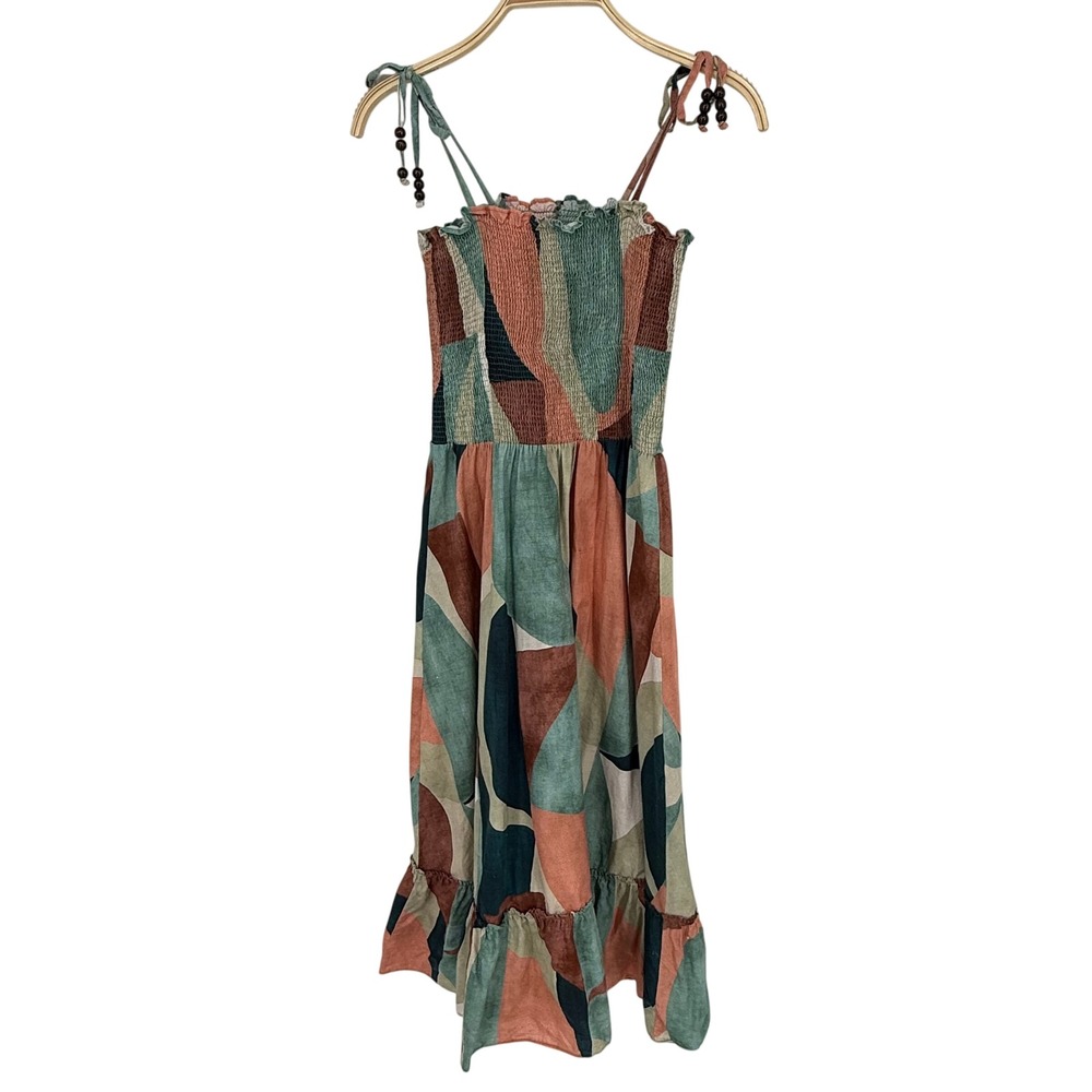Peixoto‎ Abstract Geometric Midi Dress Womens Large Multicolor Excellent Smocked